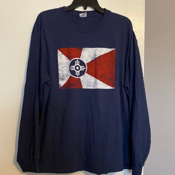 Wichita KS Flag Long Sleeve T -Shirt - Picture 1 of 3